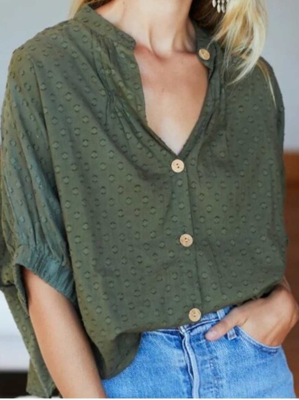 Emerson Fry Olive Green Textured Button-Front Shirt